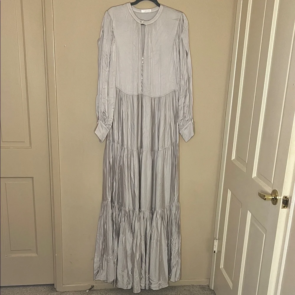 Elegant Long Sleeve Silver Maxi Dress - Picture 1 of 4